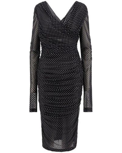 Dolce & Gabbana Polka-dot Printed Midi Tulle Dress - Black