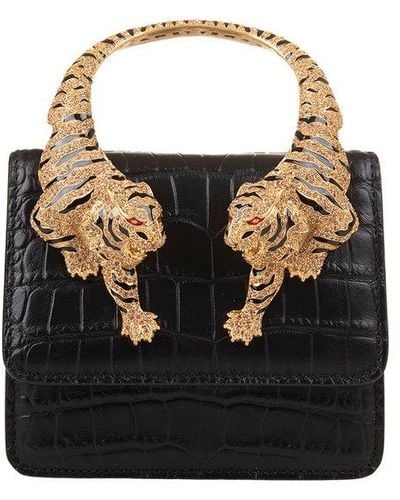 Roberto Cavalli Small Roar Shoulder Bag With Jeweled Tigers - Black