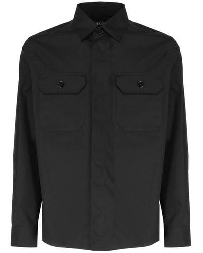 Zegna Curved Hem Twill Shirt - Black