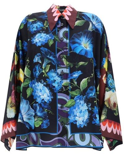 Dolce & Gabbana Floral Printed Oversized Shirt - Blue