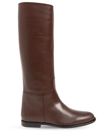 Etro Logo Embossed Knee-length Boots - Brown