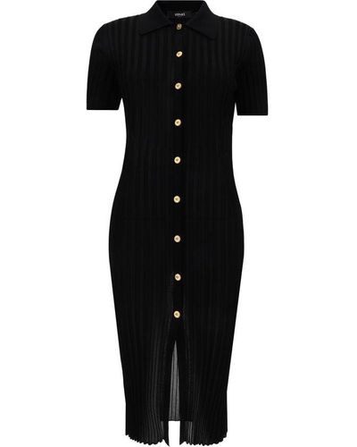 Versace Short-sleeved Knitted Midi Shirt Dress - Black