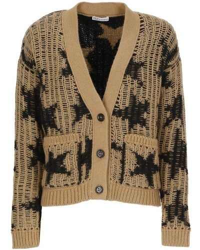 RED Valentino Red Star Intarsia-knit Long-sleeved Cardigan - Brown