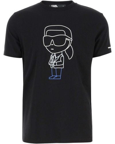 Karl Lagerfeld Stretch Cotton T-Shirt With Logo - Black