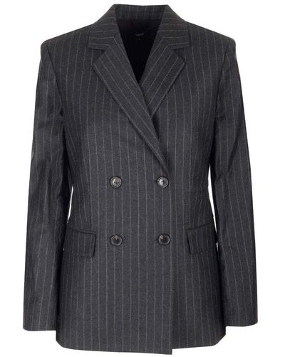 Theory Pinstriped Double-breasted Blazer - Black