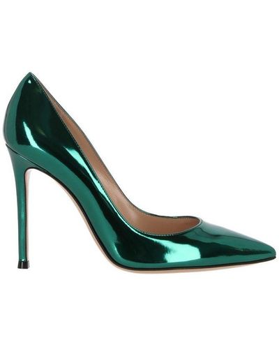 Gianvito Rossi Pointed-toe Metallic Court Shoes - Green