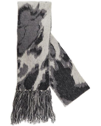 Stella McCartney Patterned Intarsia Knitted Fringed Scarf - Grey