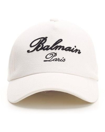 Balmain Signature Embroidered Cap - White
