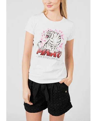 Pinko Tiger Printed Crewneck T-shirt - White