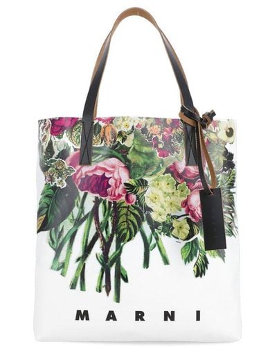 Marni Floral Printed Top Handle Bag - White