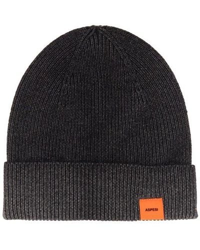 Aspesi Beanie Hat With Logo - Black