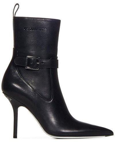 DSquared² Logo Embossed Pointed-toe Ankle Boots - Black