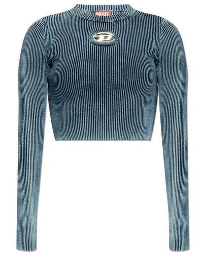 DIESEL M-anchor-a Logo Cut-out Ribbed Knit Top - Blue