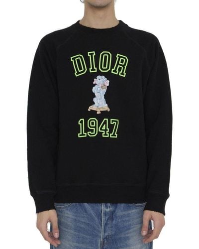Dior Logo Embroidered Crewneck Sweatshirt - Black