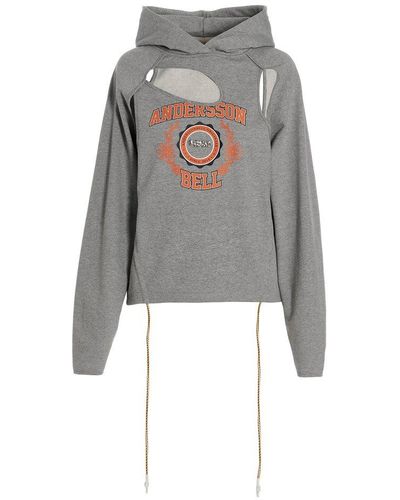 ANDERSSON BELL Badged-printed Cut-out Hoodie - Gray