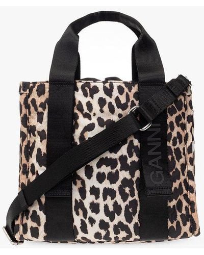 Ganni Shoulder Bag With Leopard Print - Black