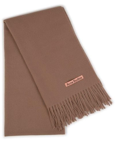 Acne Studios Logo Patch Fringed Scarf - Brown