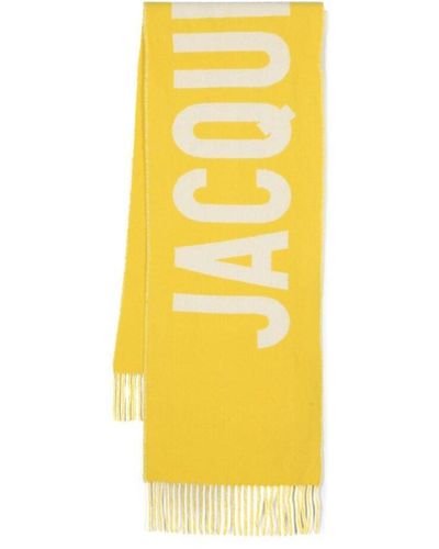 Jacquemus Logo Jacquard Fringed Edge Scarf - Yellow