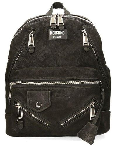 Moschino Logo Patch Zip Detailed Backpack - Black