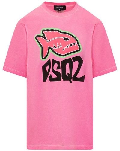 DSquared² Logo Printed Crewneck T-shirt - Pink
