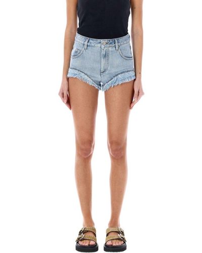 Isabel Marant Frayed Hem Denim Shorts - Blue