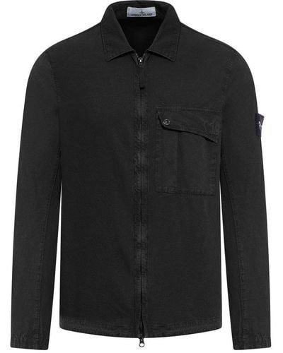 Stone Island Long-sleeved Zip-up Shirt - Black