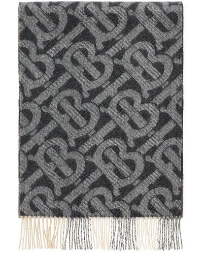 Burberry Reversible Check And Monogram Cashmere Scarf - Gray