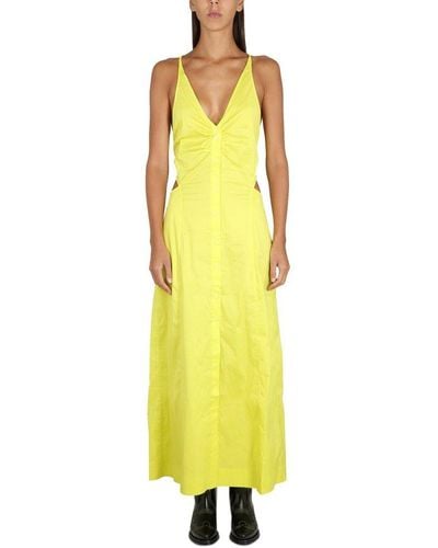 Ganni Crossover-strap Button-fastening Dress - Yellow
