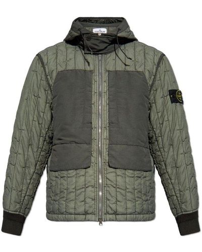 Stone Island Quilted Jacket With Logo - Green