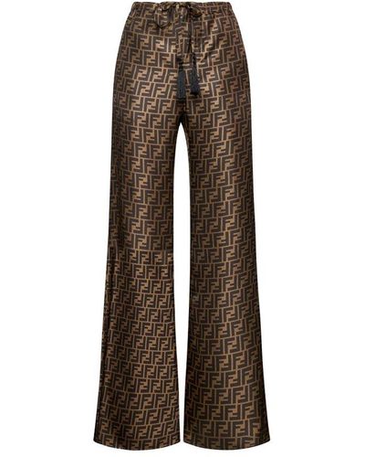 Fendi Ff Print Silk Trousers - Brown