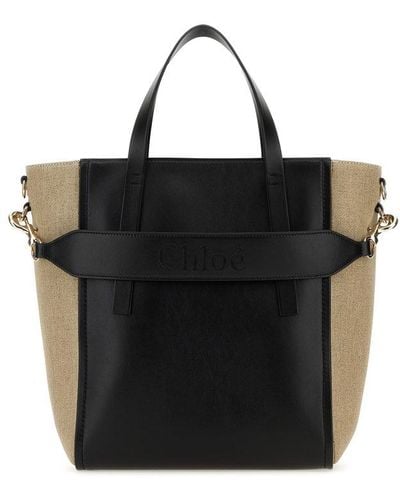 Chloé Two-Tone Canvas And Leather Medium Sense Shopping Bag - Black