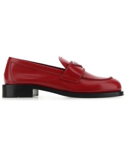 Prada Triangle-logo Leather Loafers - Red