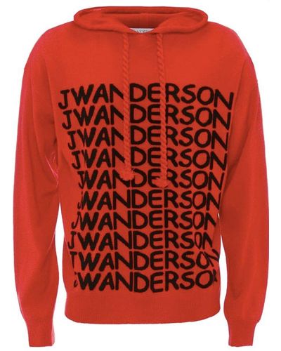 JW Anderson Logo Intarsia Drawstring Hoodie - Red