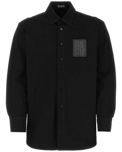 Raf Simons Logo Patch Buttoned Denim Shirt - Black