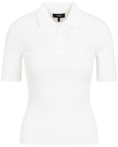 Theory Short Sleeved Ribbed-knitted Polo Shirt - White