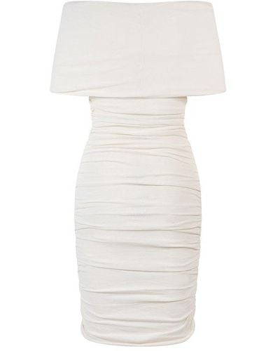 Khaite Over-the-shoulder Ruched Midi Dress - White