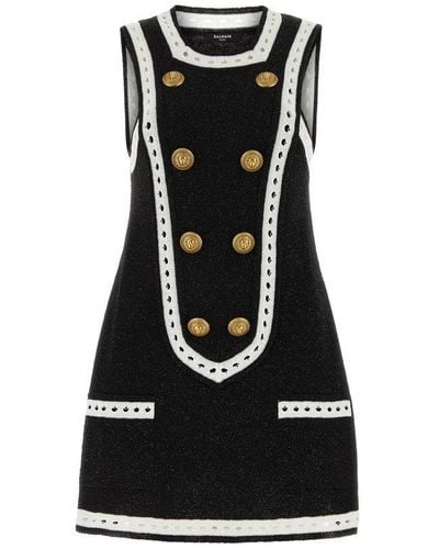 Balmain Button Embellished Sleeveless Mini Dress - Black