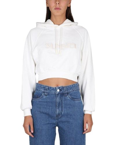 Sunnei Long-sleeved Cropped Hoodie - White