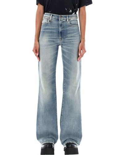 R13 Jane Crackled-effect High Waist Wide-leg Jeans - Blue