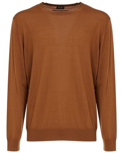 Zegna Crewneck Long-sleeved Sweater - Brown