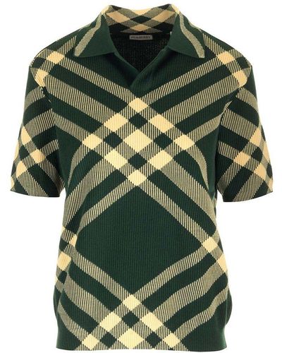 Burberry Checked Knitted Polo Shirt - Green