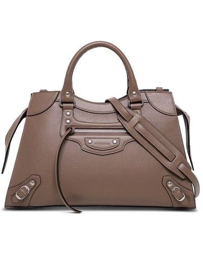 Balenciaga Neo Classic City Handbag In Taupe Colored Hammered Leather - Natural