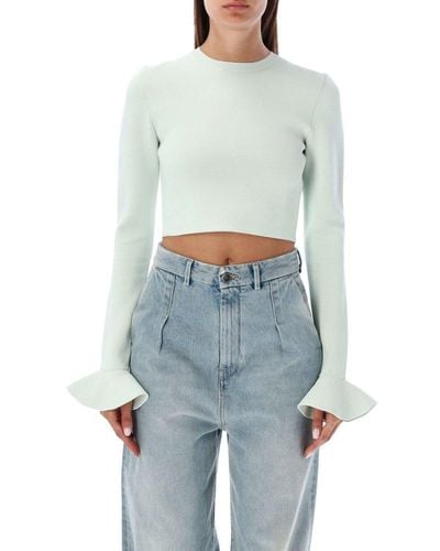 JW Anderson Cropped Ruffled Sleeve Sweater - White
