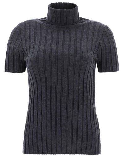Aspesi Roll-neck Rib-knit Top - Black