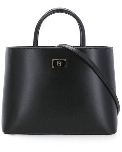 Elisabetta Franchi Medium Logo-palque Open Top Tote Bag - Black