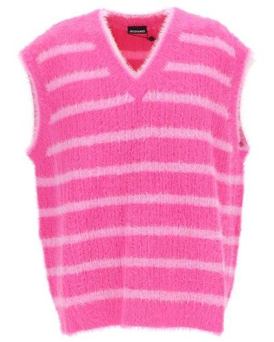 Jacquemus Neve Fluffy Striped Pullover Vest - Pink