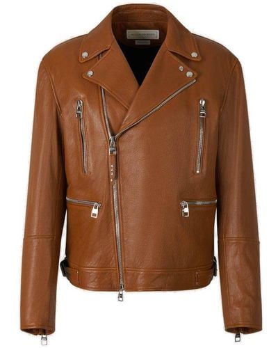 Alexander McQueen Zip-up Leather Biker Jacket - Brown