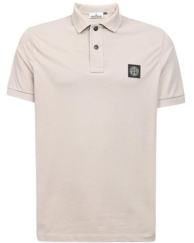 Stone Island Logo Patch Short-sleeved Polo Shirt - Natural