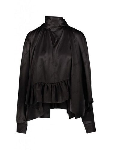 Balenciaga Jacquard Logo Silk Satin Blouse Clothing - Black