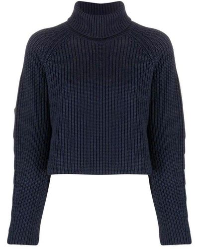 Societe Anonyme Roll-neck Cropped Knitted Jumper - Blue